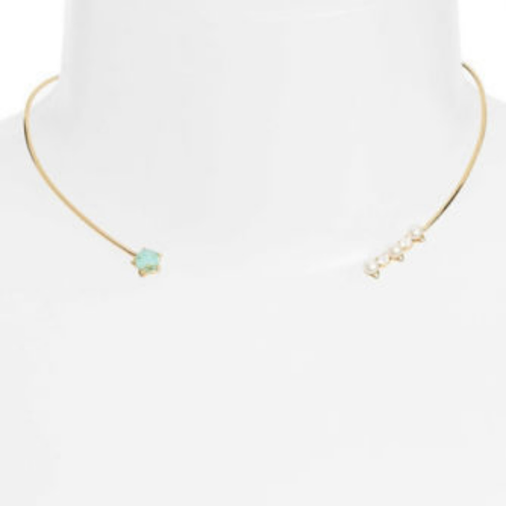 NADRI  FRESHWATER PEARL AMAZONITE GOLD PLATED COLLAR NECKLACE NWOT